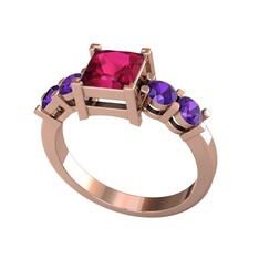 Pya 5 Taş Yüzük - Rodolit garnet ve ametist 8 ayar rose altın yüzük #bx45zw