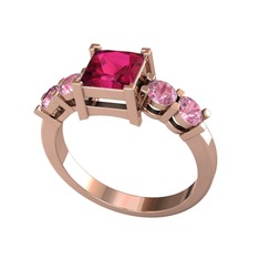Pya 5 Taş Yüzük - Rodolit garnet ve pembe kuvars 8 ayar rose altın yüzük #bxls11