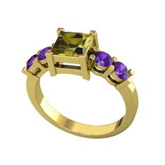 Peridot ve ametist 18 ayar altın yüzük