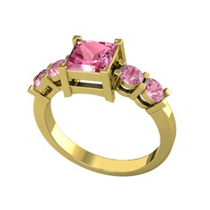 Pya 5 Taş Yüzük - Pembe kuvars 18 ayar altın yüzük #cp7r29