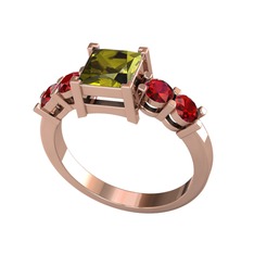 Pya 5 Taş Yüzük - Peridot ve garnet 14 ayar rose altın yüzük #dfdu1m
