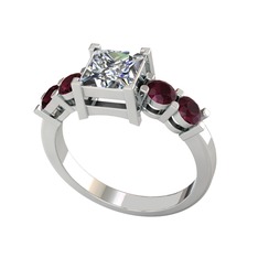 Pya 5 Taş Yüzük - Pırlanta ve kök yakut 18 ayar beyaz altın yüzük (1.24 karat) #dg5bk3