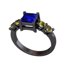 Pya 5 Taş Yüzük - Lab safir ve peridot 925 ayar siyah rodyum kaplama gümüş yüzük #dlsots