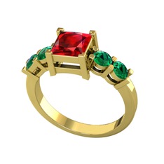 Garnet ve yeşil kuvars 14 ayar altın yüzük