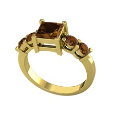 Pya 5 Taş Yüzük - Dumanlı kuvars 8 ayar altın yüzük #dyfy0s