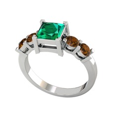 Yeşil kuvars ve dumanlı kuvars 18 ayar beyaz altın yüzük