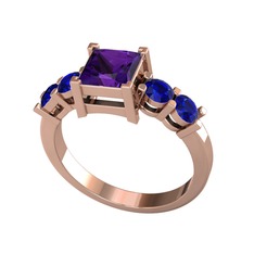 Pya 5 Taş Yüzük - Ametist ve lab safir 14 ayar rose altın yüzük #e3lep4