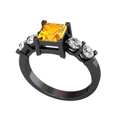 Pya 5 Taş Yüzük - Sitrin ve swarovski 925 ayar siyah rodyum kaplama gümüş yüzük #ealm46