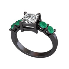 Pya 5 Taş Yüzük - Beyaz zirkon ve kök zümrüt 925 ayar siyah rodyum kaplama gümüş yüzük #eo4sa3