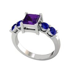 Pya 5 Taş Yüzük - Ametist ve lab safir 8 ayar beyaz altın yüzük #ewrrn5
