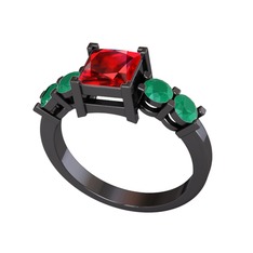 Garnet ve kök zümrüt 925 ayar siyah rodyum kaplama gümüş yüzük
