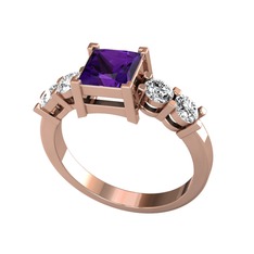 Pya 5 Taş Yüzük - Ametist ve swarovski 8 ayar rose altın yüzük #f1jw20