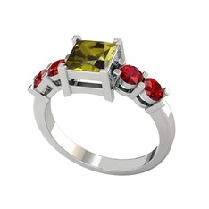 Peridot ve garnet 8 ayar beyaz altın yüzük