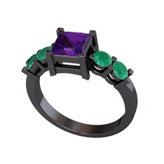 Pya 5 Taş Yüzük - Ametist ve kök zümrüt 925 ayar siyah rodyum kaplama gümüş yüzük #fgf7yp
