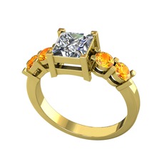 Pya 5 Taş Yüzük - Pırlanta ve sitrin 925 ayar altın kaplama gümüş yüzük (1.24 karat) #fxjlky