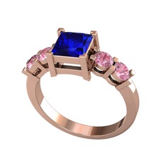 Pya 5 Taş Yüzük - Lab safir ve pembe kuvars 925 ayar rose altın kaplama gümüş yüzük #hy85yk