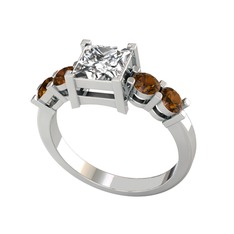 Pya 5 Taş Yüzük - Swarovski ve dumanlı kuvars 8 ayar beyaz altın yüzük #i0vtwk