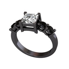 Pya 5 Taş Yüzük - Swarovski ve siyah zirkon 925 ayar siyah rodyum kaplama gümüş yüzük #iyixs