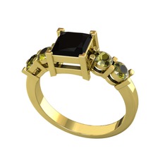 Siyah zirkon ve peridot 925 ayar altın kaplama gümüş yüzük