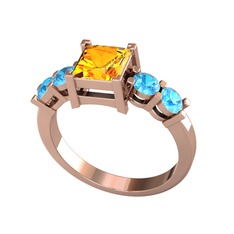 Pya 5 Taş Yüzük - Sitrin ve akuamarin 925 ayar rose altın kaplama gümüş yüzük #j3d4fe