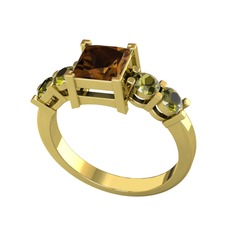 Pya 5 Taş Yüzük - Dumanlı kuvars ve peridot 925 ayar altın kaplama gümüş yüzük #jpvutc