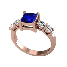 Pya 5 Taş Yüzük - Lab safir ve swarovski 18 ayar rose altın yüzük #kufw1o