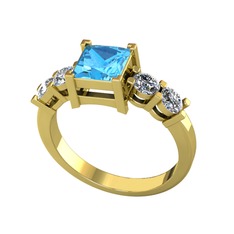 Pya 5 Taş Yüzük - Akuamarin ve pırlanta 14 ayar altın yüzük (0.64 karat) #l2ttww