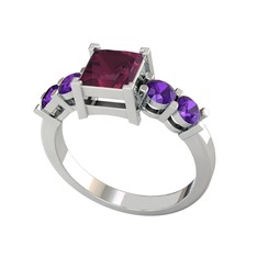 Kök yakut ve ametist 8 ayar beyaz altın yüzük