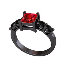 Pya 5 Taş Yüzük - Garnet ve siyah zirkon 925 ayar siyah rodyum kaplama gümüş yüzük #mhmsd6