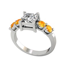 Pya 5 Taş Yüzük - Swarovski ve sitrin 14 ayar beyaz altın yüzük #mlzj5p