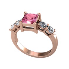 Pya 5 Taş Yüzük - Pembe kuvars ve pırlanta 14 ayar rose altın yüzük (0.64 karat) #mr0foc