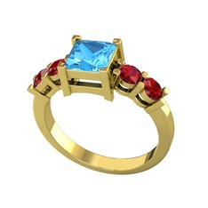 Pya 5 Taş Yüzük - Akuamarin ve garnet 18 ayar altın yüzük #n8hun6