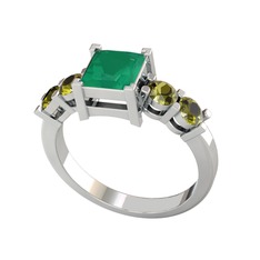 Pya 5 Taş Yüzük - Kök zümrüt ve peridot 8 ayar beyaz altın yüzük #nbwdik