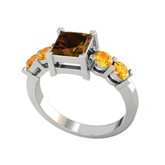 Pya 5 Taş Yüzük - Dumanlı kuvars ve sitrin 14 ayar beyaz altın yüzük #niltkj