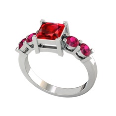 Pya 5 Taş Yüzük - Garnet ve rodolit garnet 14 ayar beyaz altın yüzük #nm8od6