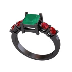 Pya 5 Taş Yüzük - Kök zümrüt ve garnet 925 ayar siyah rodyum kaplama gümüş yüzük #nw74cs