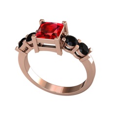 Pya 5 Taş Yüzük - Garnet ve siyah zirkon 8 ayar rose altın yüzük #nyx88z