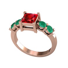 Garnet ve kök zümrüt 925 ayar rose altın kaplama gümüş yüzük
