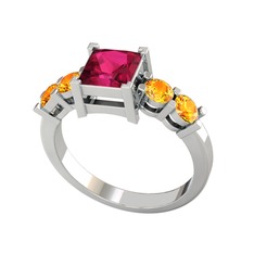 Pya 5 Taş Yüzük - Rodolit garnet ve sitrin 925 ayar gümüş yüzük #o67bo2