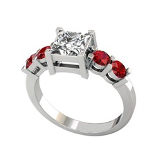 Pya 5 Taş Yüzük - Swarovski ve garnet 8 ayar beyaz altın yüzük #o8z80t