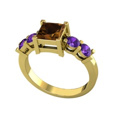 Pya 5 Taş Yüzük - Dumanlı kuvars ve ametist 925 ayar altın kaplama gümüş yüzük #ob30zk