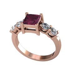 Pya 5 Taş Yüzük - Kök yakut ve pırlanta 925 ayar rose altın kaplama gümüş yüzük (0.64 karat) #ou6131