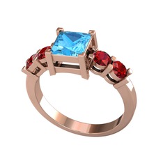 Akuamarin ve garnet 8 ayar rose altın yüzük