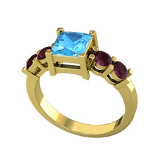 Pya 5 Taş Yüzük - Akuamarin ve kök yakut 925 ayar altın kaplama gümüş yüzük #phena2