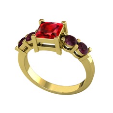 Pya 5 Taş Yüzük - Garnet ve kök yakut 8 ayar altın yüzük #r6gfrc