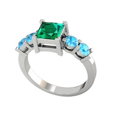 Pya 5 Taş Yüzük - Yeşil kuvars ve akuamarin 925 ayar gümüş yüzük #ra6tzb