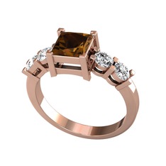 Pya 5 Taş Yüzük - Dumanlı kuvars ve swarovski 8 ayar rose altın yüzük #rf80td