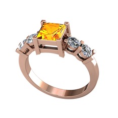 Pya 5 Taş Yüzük - Sitrin ve pırlanta 14 ayar rose altın yüzük (0.64 karat) #s58sbv
