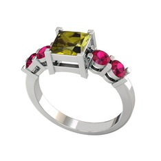 Peridot ve rodolit garnet 14 ayar beyaz altın yüzük