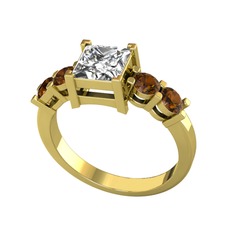 Pya 5 Taş Yüzük - Beyaz zirkon ve dumanlı kuvars 8 ayar altın yüzük #s8jjsf